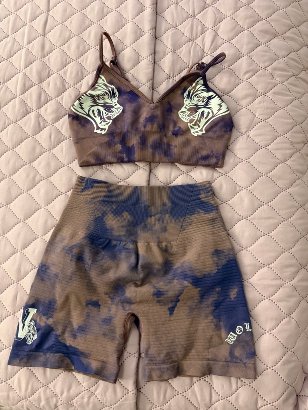 Tie-Dye & Navy Seamless Bralette and Biker Short Set